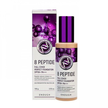 [ENOUGH] Основа тональная с пептидами 8 пептидов 21 тон Peptide Full Cover Perfect Foundation SPF50+ PA+++, 100 гр