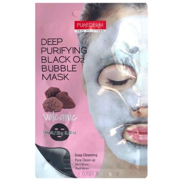 [PUREDERM] Пузырьковая тканевая маска Deep Purifying Black O2 Bubble Mask Volcanic, 20 гр