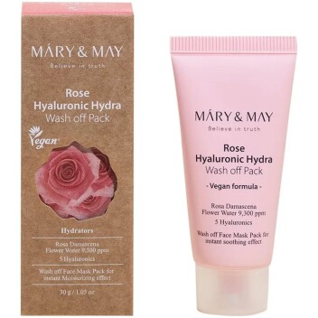 [MARY & MAY] Увлажняющая глиняная маска с розой Rose Hyaluronic Hydra Wash off Pack, 30 гр